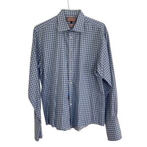 Thomas Pink Slim Fit Prestige Blue White Check Button Down Shirt French Cuff
